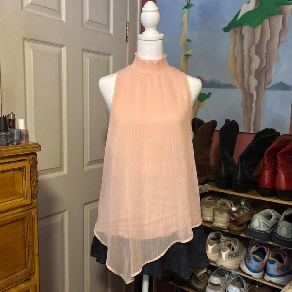 Iz Byer Asymmetrical Light Pink Ruffled Mock Neck Sleeveless Camisole - Large